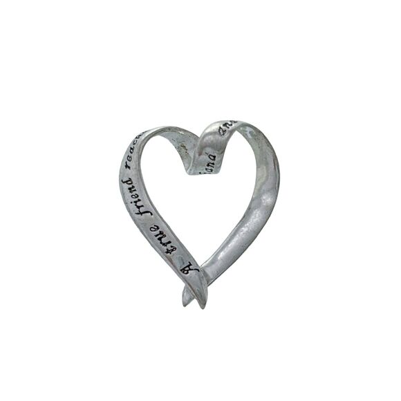 Vintage Footnotes Sterling Silver 925 "True Friend" Quote Open Heart Pendant - Picture 1 of 5